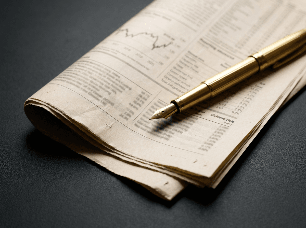 Financial newspaper and pen representing private records
